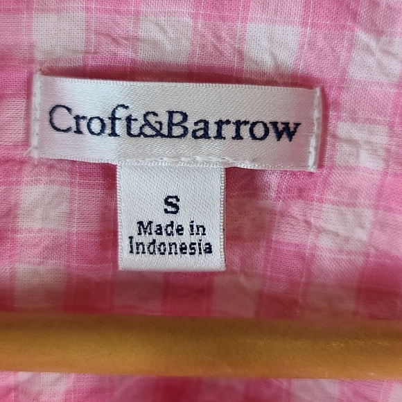 Pink White Plaid Button Down 3/4 Sleeve Top - Picture 5 of 8